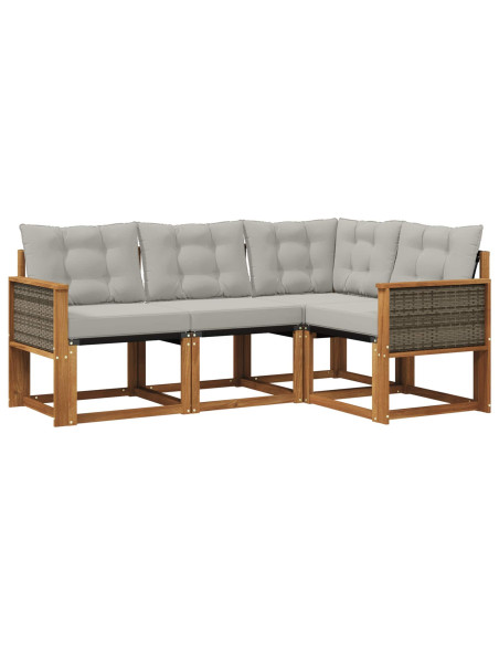 Set di divani da esterno 4 pcs Naturale e Grigio Chiaro