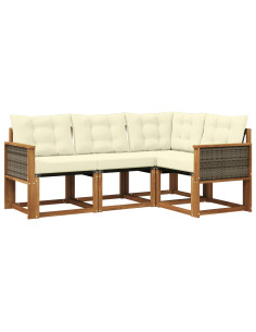 Set di divani da esterno con cuscino 4 pcs Naturale e Crema