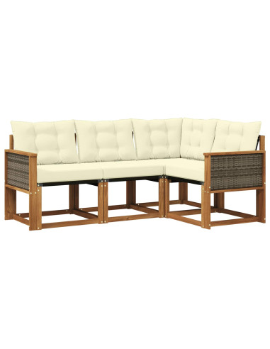 Set di divani da esterno con cuscino 4 pcs Naturale e Crema