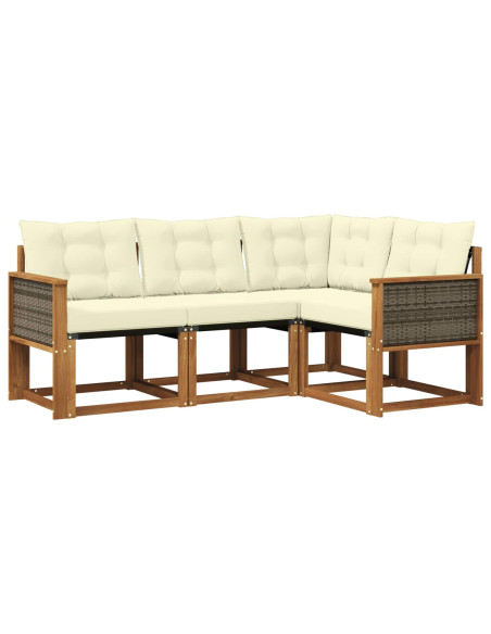 Set di divani da esterno con cuscino 4 pcs Naturale e Crema