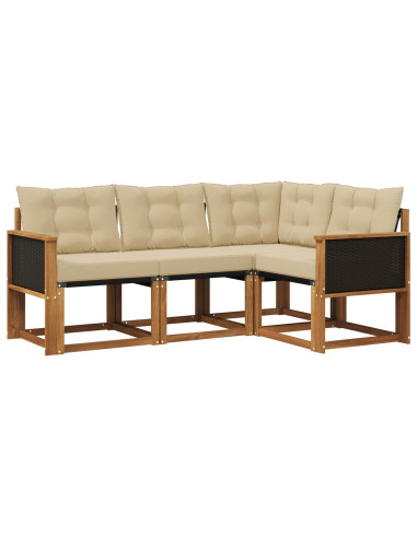 Set di divani da esterno con cuscino 4 pcs Naturale e Beige