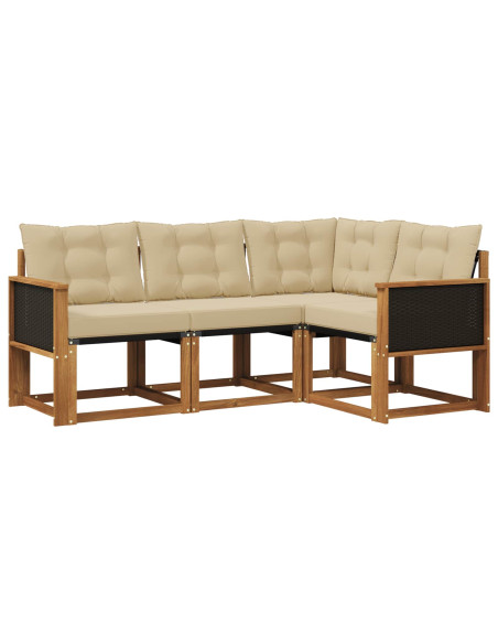 Set di divani da esterno con cuscino 4 pcs Naturale e Beige