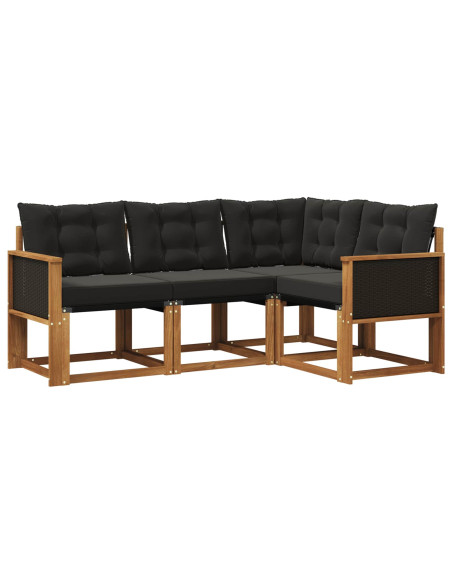 Set di divani da esterno con cuscino 4 pcs Naturale e Nero