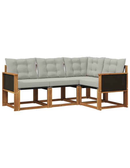 Set di divani da esterno 4 pcs Naturale e Grigio Chiaro
