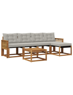 Set di divani da esterno 6 pcs Naturale e Grigio Chiaro