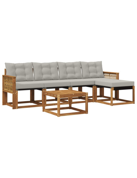 Set di divani da esterno 6 pcs Naturale e Grigio Chiaro
