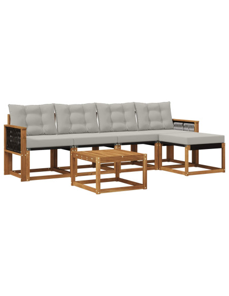 Set di divani da esterno 6 pcs Naturale e Grigio Chiaro
