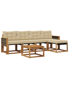 Set di divani da esterno con cuscino 6 pcs Naturale e Beige