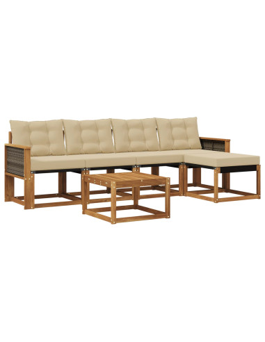 Set di divani da esterno con cuscino 6 pcs Naturale e Beige