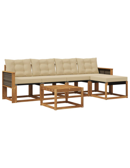 Set di divani da esterno con cuscino 6 pcs Naturale e Beige