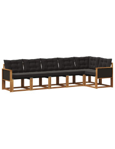 Set di divani da esterno con cuscino 6 pcs Naturale e Nero