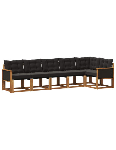 Set di divani da esterno con cuscino 6 pcs Naturale e Nero