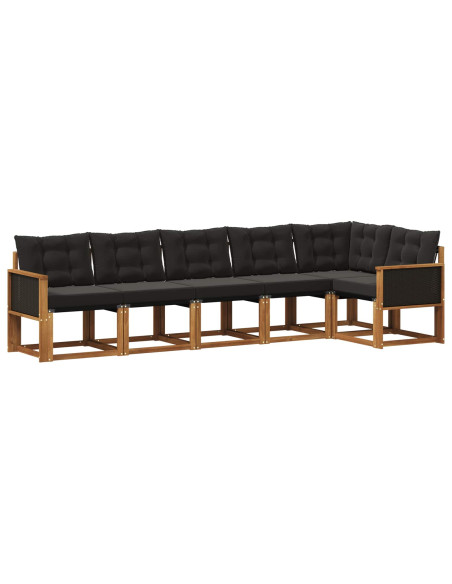 Set di divani da esterno con cuscino 6 pcs Naturale e Nero