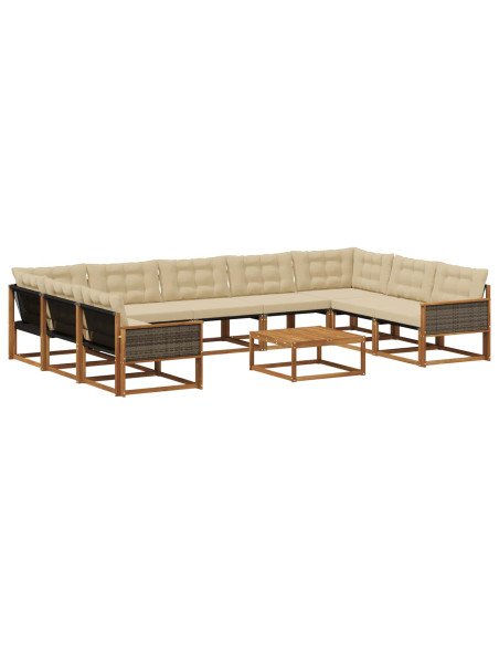 Set di divani da esterno con cuscino 10 pcs Naturale e Beige