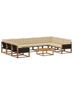 Set di divani da esterno con cuscino 10 pcs Naturale e Beige