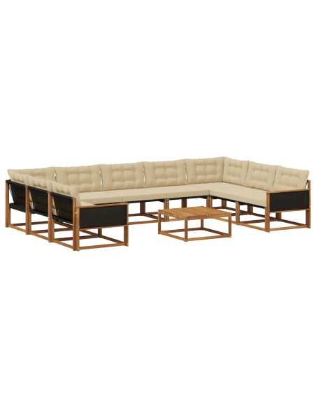 Set di divani da esterno con cuscino 10 pcs Naturale e Beige