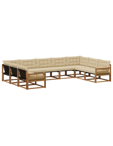 Set di divani da esterno con cuscino 9 pcs Naturale e Beige