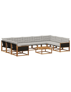 Set di divani da esterno 10 pcs Naturale e Grigio Chiaro