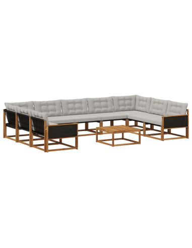 Set di divani da esterno 10 pcs Naturale e Grigio Chiaro