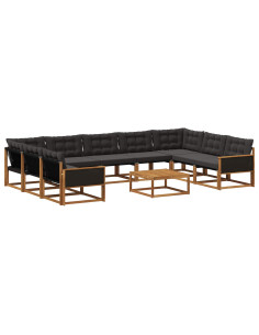 Set di divani da esterno con cuscino 10 pcs Naturale e Nero