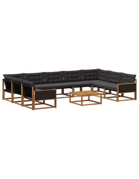 Set di divani da esterno con cuscino 10 pcs Naturale e Nero