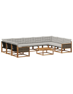 Set di divani da esterno 10 pcs Naturale e Grigio Chiaro