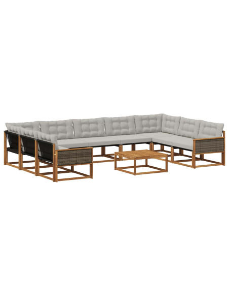 Set di divani da esterno 10 pcs Naturale e Grigio Chiaro