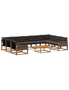 Set di divani da esterno con cuscino 10 pcs Naturale e Nero