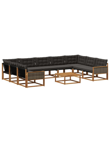 Set di divani da esterno con cuscino 10 pcs Naturale e Nero