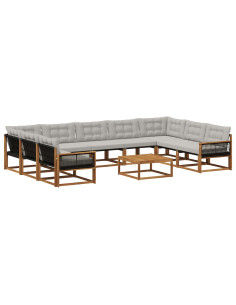 Set di divani da esterno 10 pcs Naturale e Grigio Chiaro