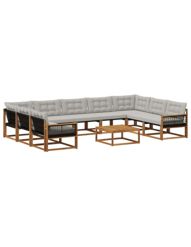 Set di divani da esterno 10 pcs Naturale e Grigio Chiaro