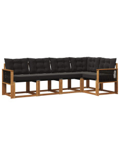 Set di divani da esterno con cuscino 5 pcs Naturale e Nero