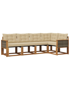 Set di divani da esterno con cuscino 5 pcs Naturale e Beige