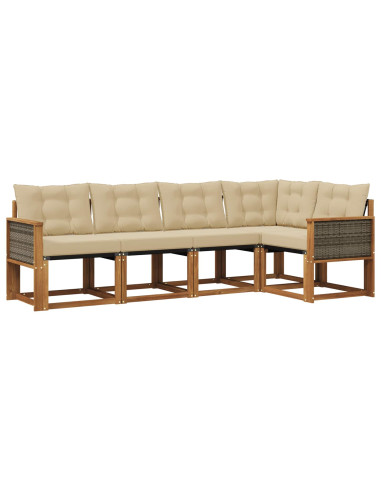 Set di divani da esterno con cuscino 5 pcs Naturale e Beige