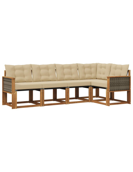 Set di divani da esterno con cuscino 5 pcs Naturale e Beige