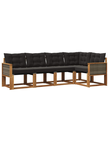 Set di divani da esterno con cuscino 5 pcs Naturale e Nero