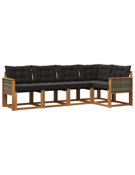 Set di divani da esterno con cuscino 5 pcs Naturale e Nero
