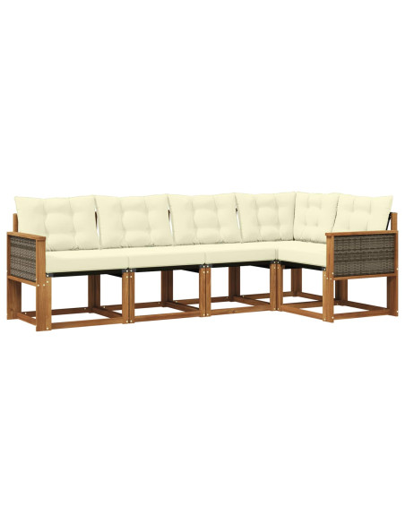 Set di divani da esterno con cuscino 5 pcs Naturale e Crema