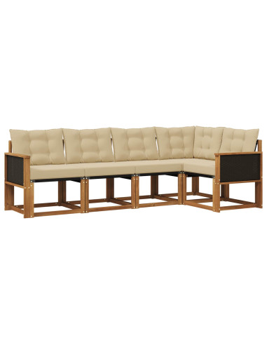 Set di divani da esterno con cuscino 5 pcs Naturale e Beige
