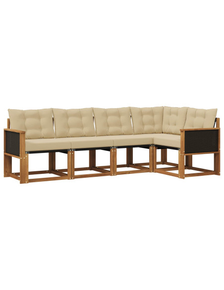 Set di divani da esterno con cuscino 5 pcs Naturale e Beige