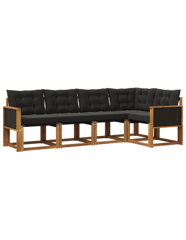 Set di divani da esterno con cuscino 5 pcs Naturale e Nero