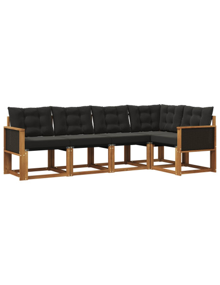 Set di divani da esterno con cuscino 5 pcs Naturale e Nero