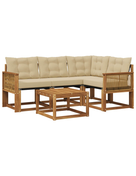 Set di divani da esterno con cuscino 5 pcs Naturale e Beige