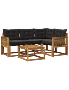 Set di divani da esterno con cuscino 5 pcs Naturale e Nero