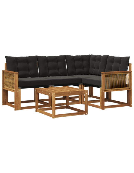 Set di divani da esterno con cuscino 5 pcs Naturale e Nero