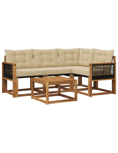 Set di divani da esterno con cuscino 5 pcs Naturale e Beige