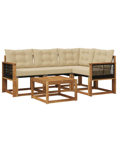 Set di divani da esterno con cuscino 5 pcs Naturale e Beige