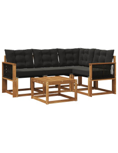 Set di divani da esterno con cuscino 5 pcs Naturale e Nero
