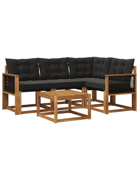 Set di divani da esterno con cuscino 5 pcs Naturale e Nero