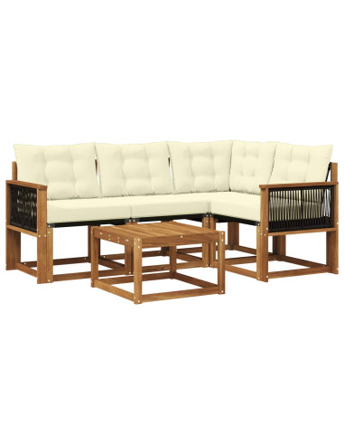 Set di divani da esterno con cuscino 5 pcs Naturale e Crema